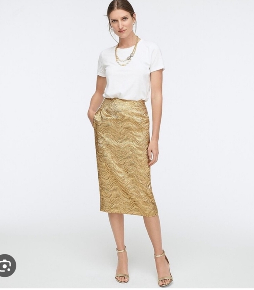J. Crew Collection Size 4T NWT Pencil Skirt in Metallic Leaf Jaquard